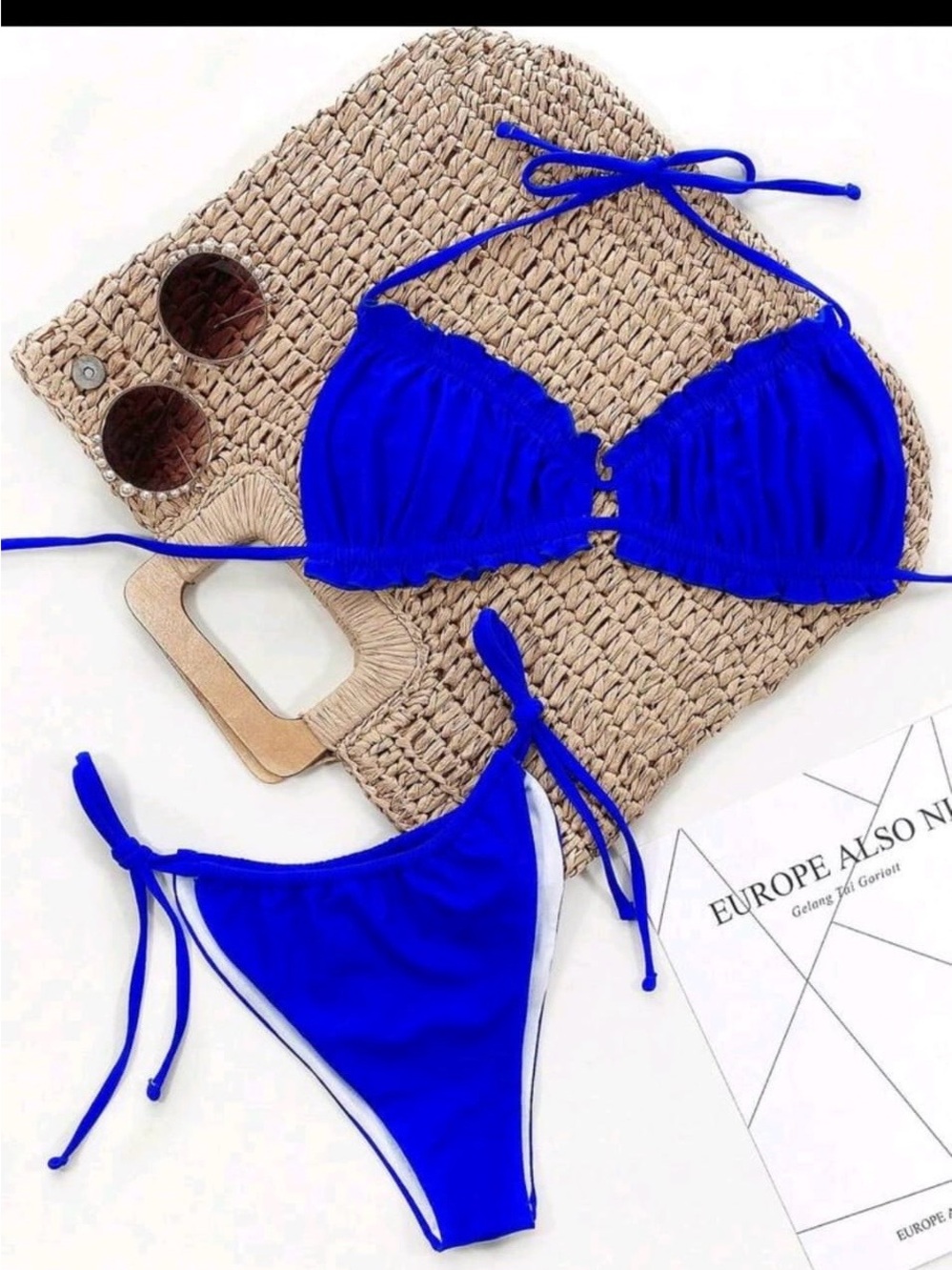 SHEIN Royal Blue Tie Side Triangle Bikini
